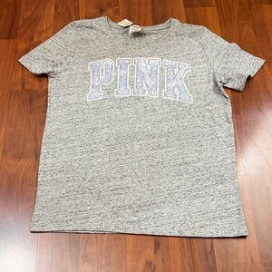 PINK Victoria's Secret Gray Heather Tee with Purple Logo